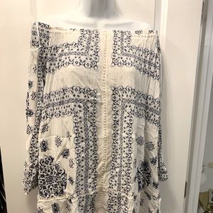 Patterned off the shoulder dress